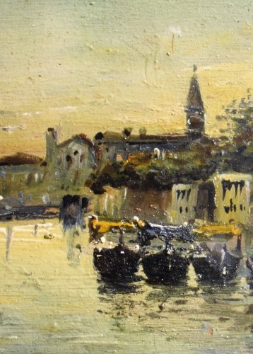 Francisco Pradilla Ortiz (1848-1921) - Venise, lever de soleil doré sur la Lagune - 